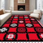 Bold Red Black Floral Check Rug