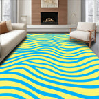 Bright Yellow Blue Swirl Waves Rug