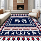 Navajo Blue White Red Deer Border Rug