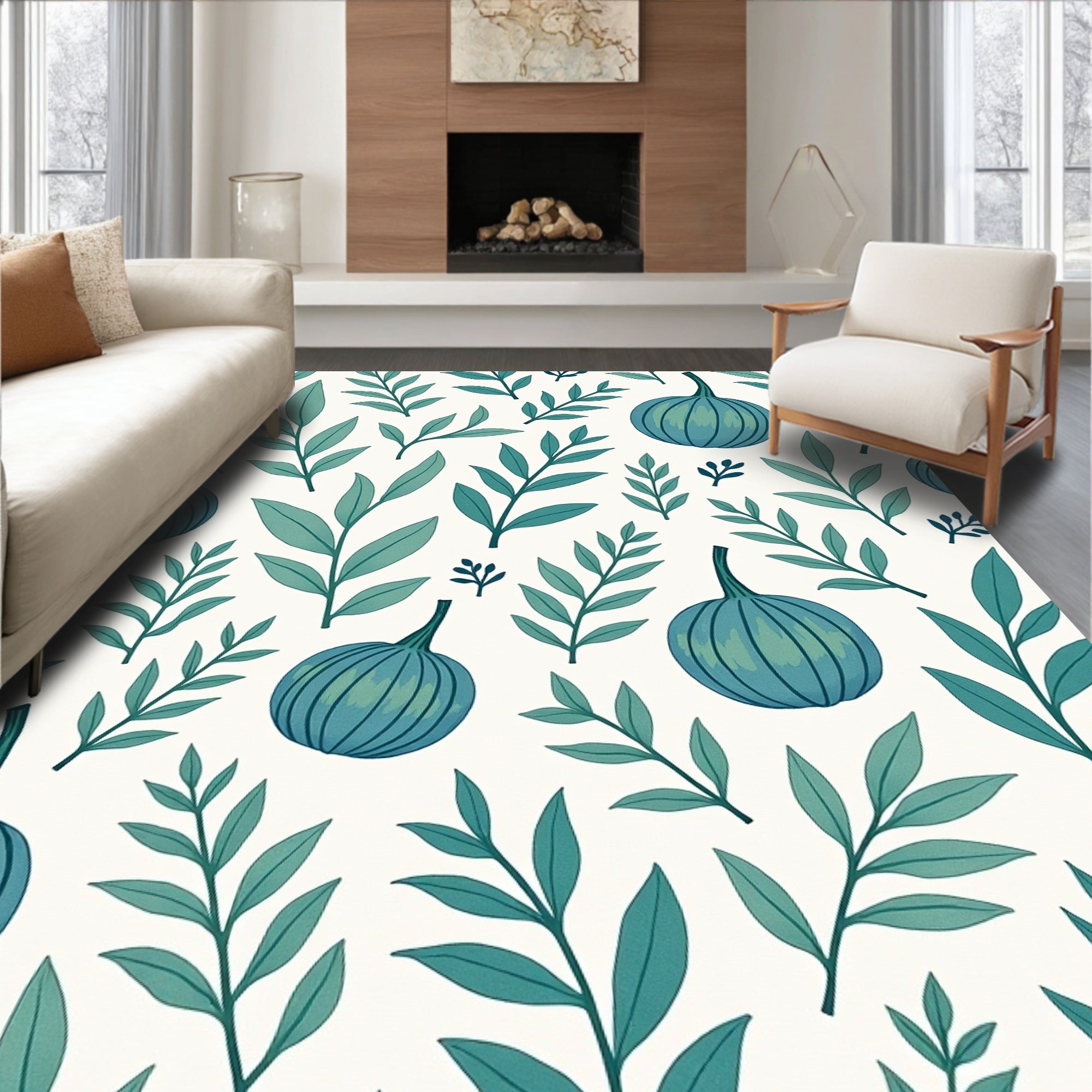 Teal Pumpkin Leafy Branch Medley Rug