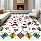 Red Green Gold Snowman Holiday Border Rug
