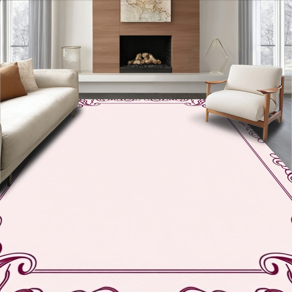 Deep Burgundy Swirl Floral Border Rug