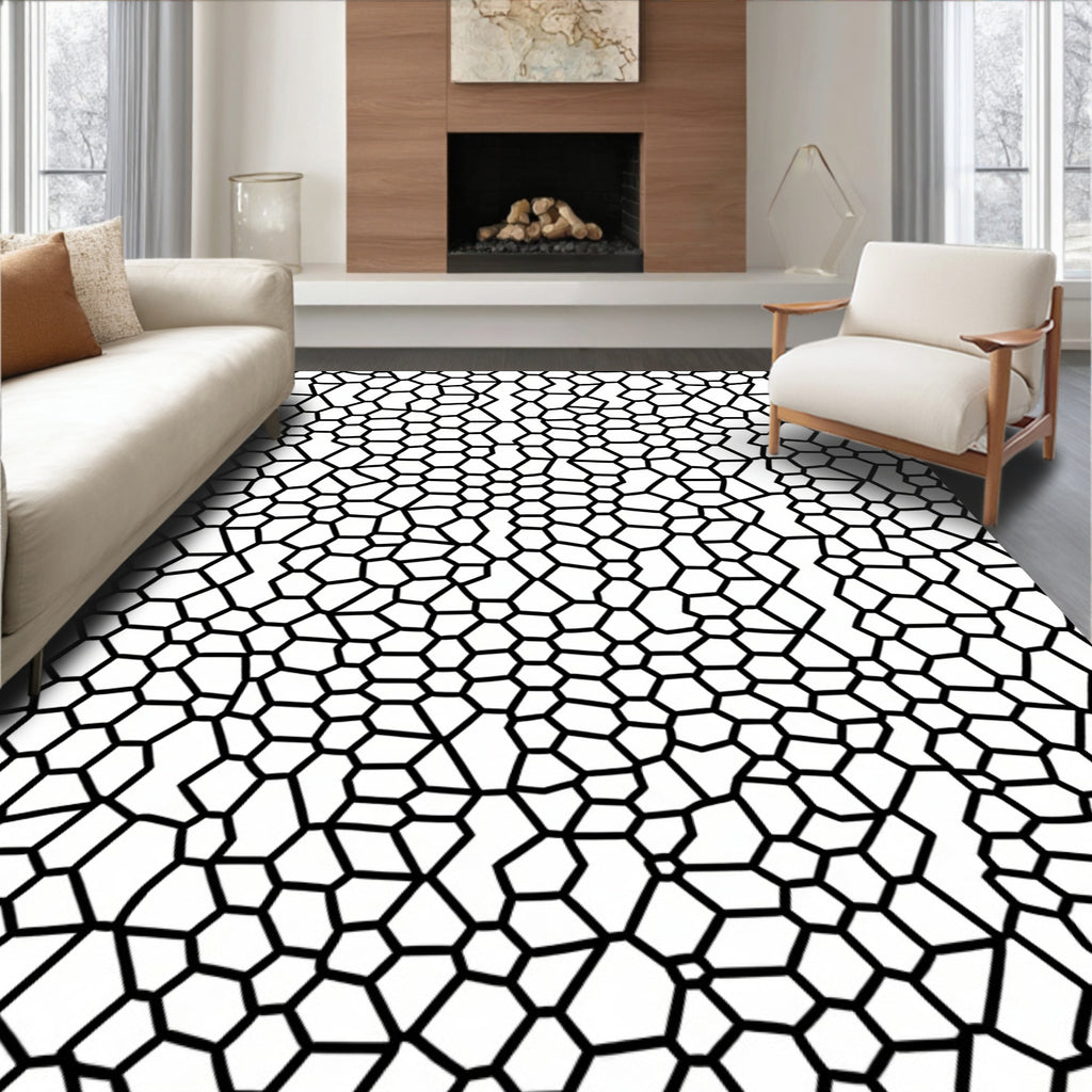 Abstract Black Mesh Mosaic Rug