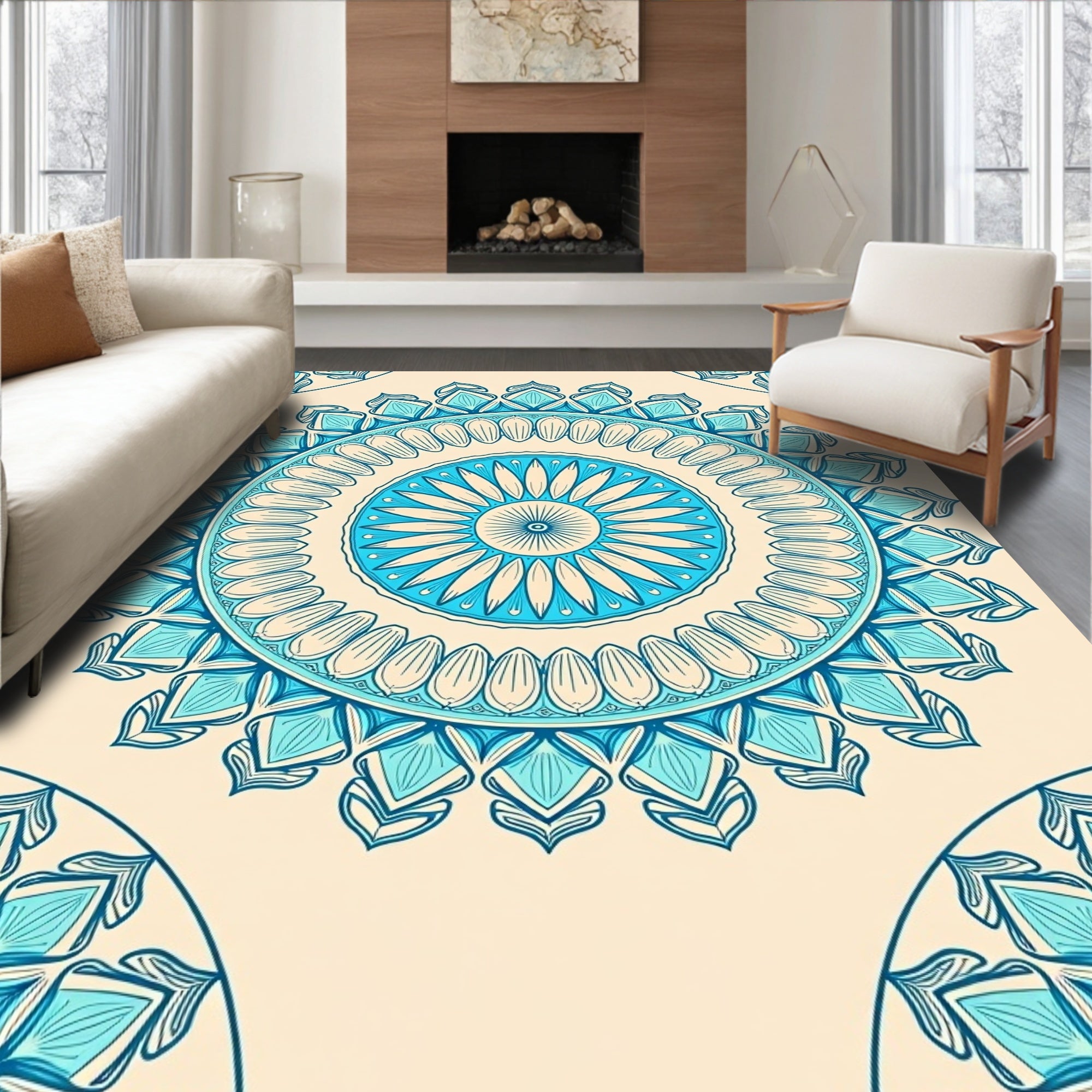 Sky Blue Medallion Mandala Rug