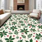 Vintage Green Leaf Red Berry Meadow Rug
