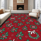 Christmas Holly Wreath Berry Garland Rug