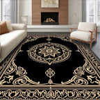 Black and Gold Ornamental Mandala Rug