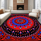 Vibrant Red Blue Floral Mandala Rug