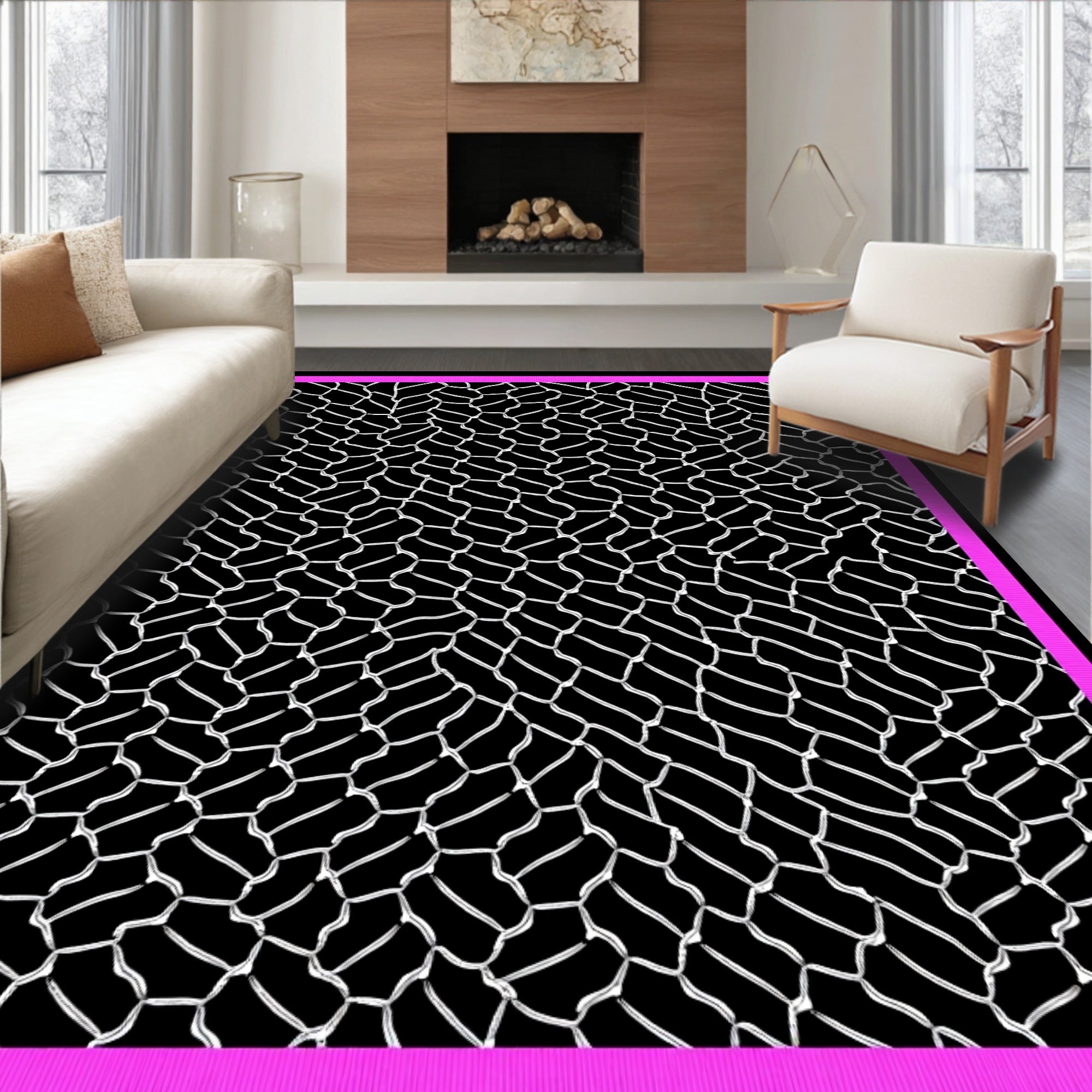 Pink Geometric Overlay Leather Rug