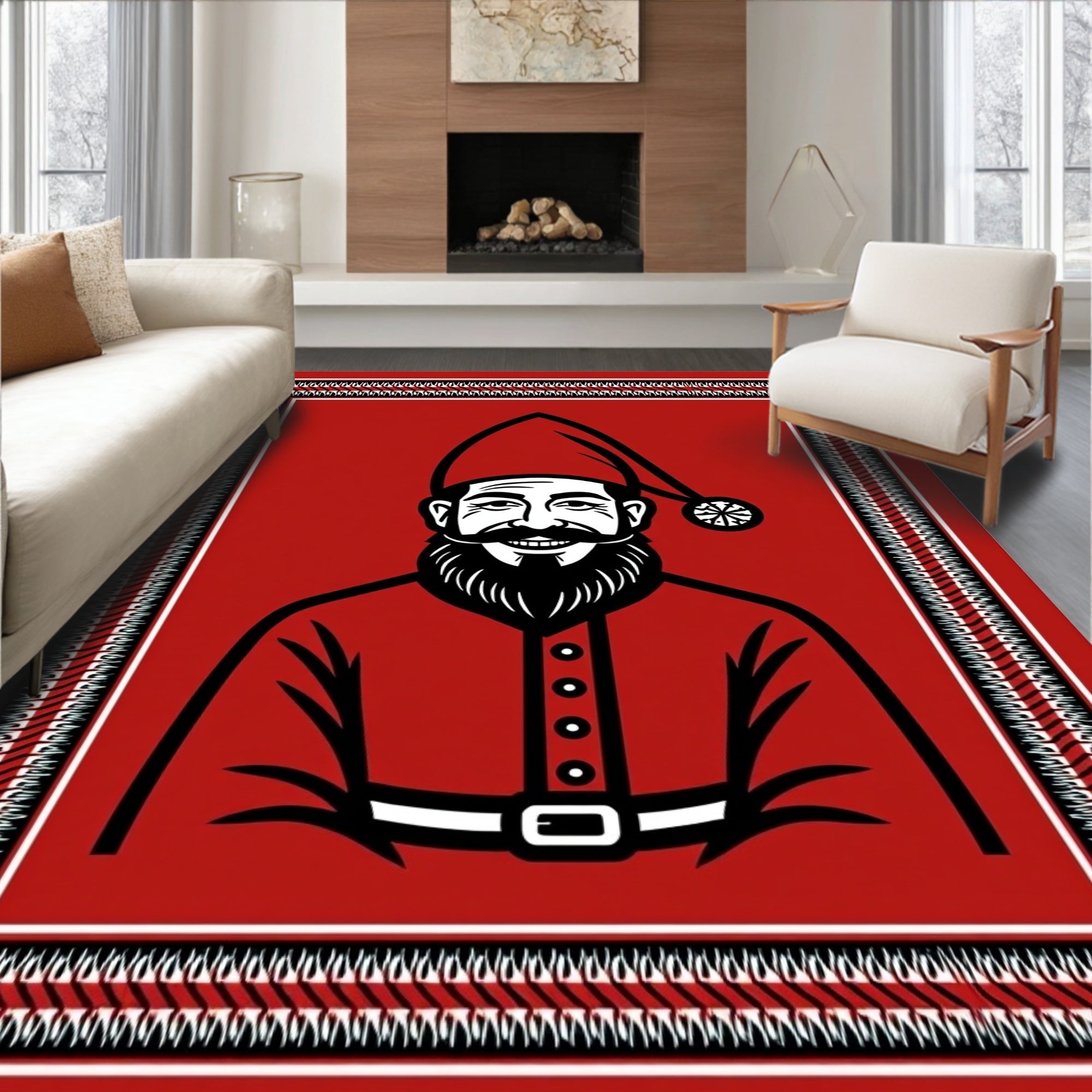 Vibrant Red Whimsical Character Portrait Rug