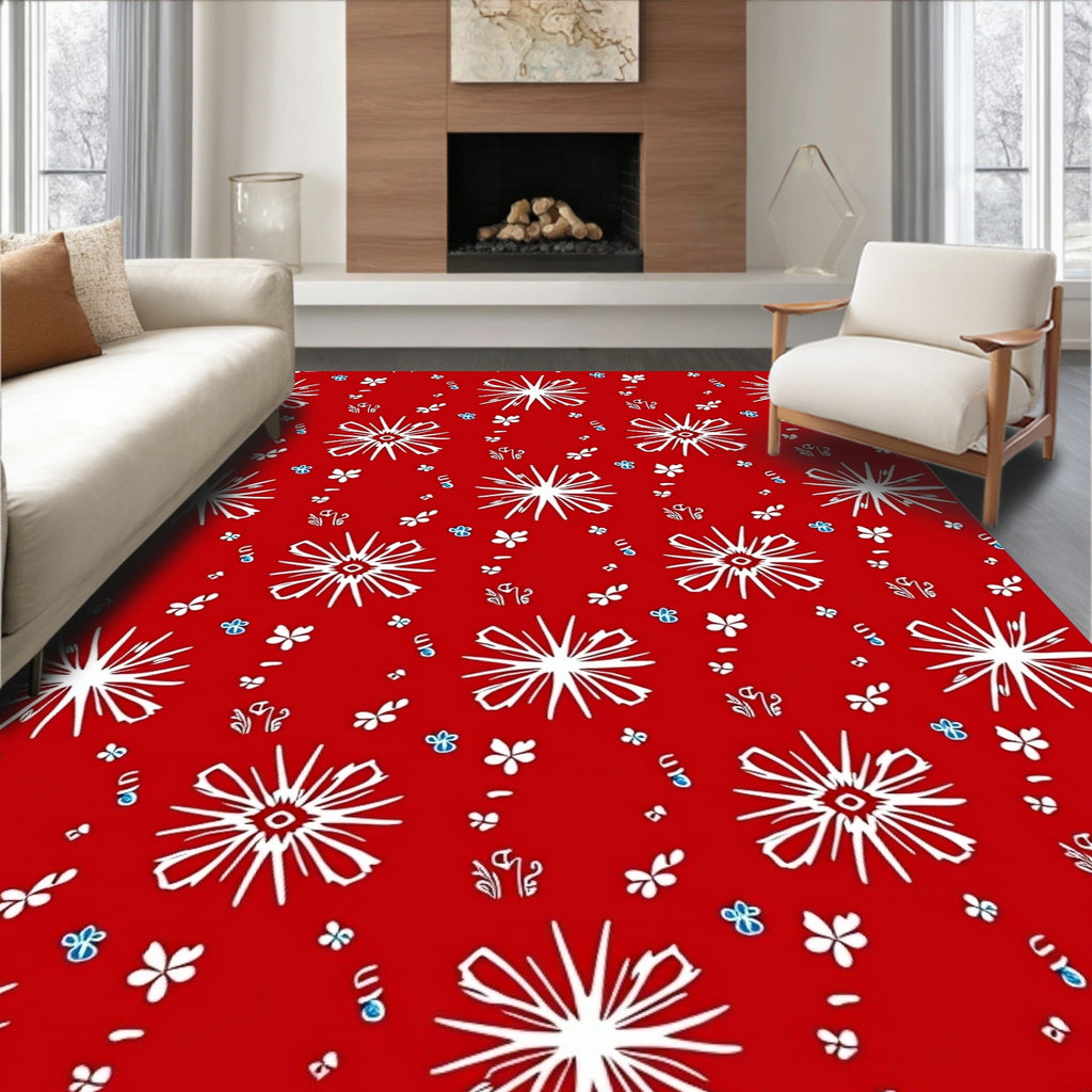 Vibrant Red Floral Burst Rug