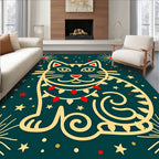 Festive Teal Cat Firework Celebration Rug