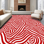 Crimson White Wavy Stripe Rug