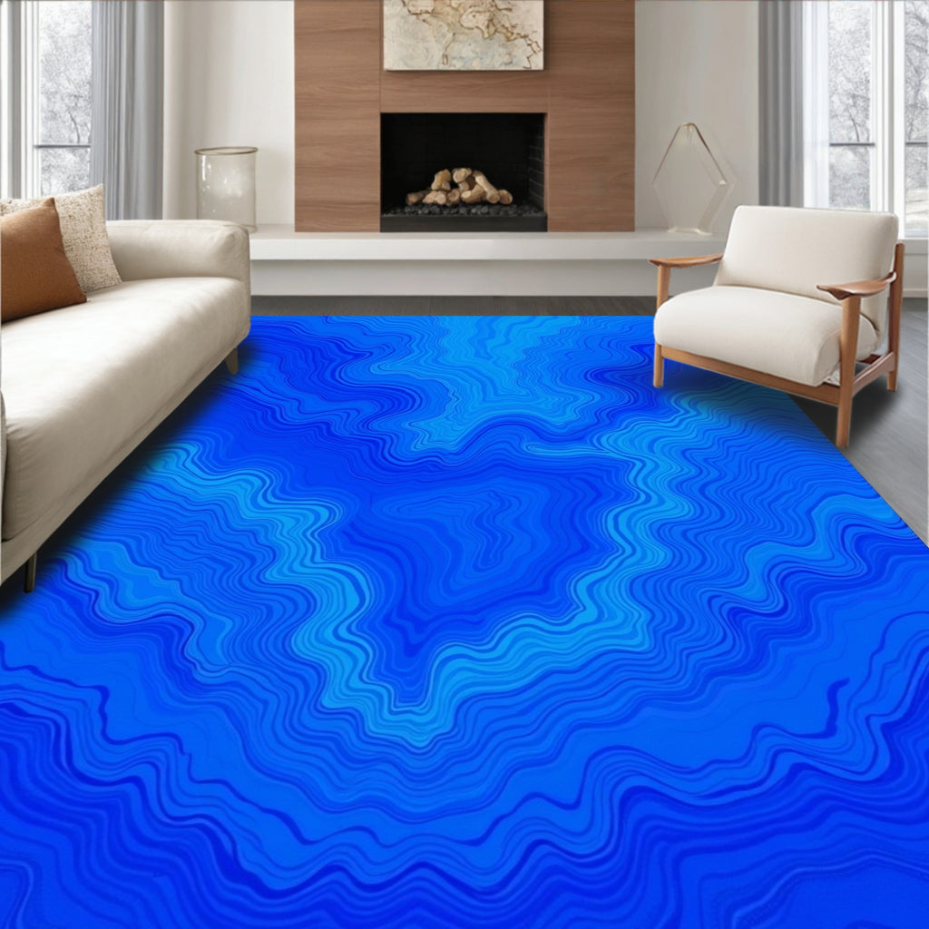 Deep Blue Marble Ripple Rug