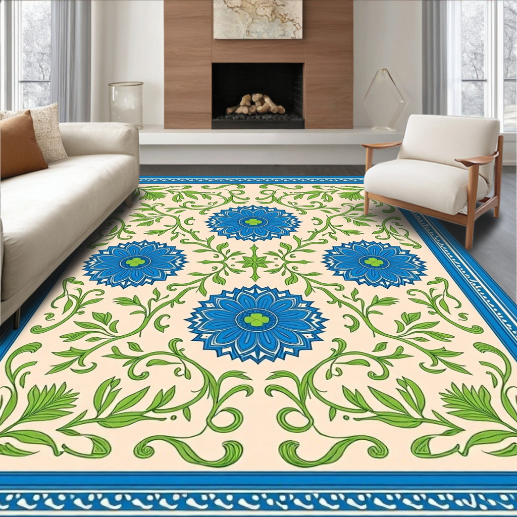Blue Floral Botanical Vines Rug