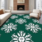 Dark Teal White Floral Medallion Rug