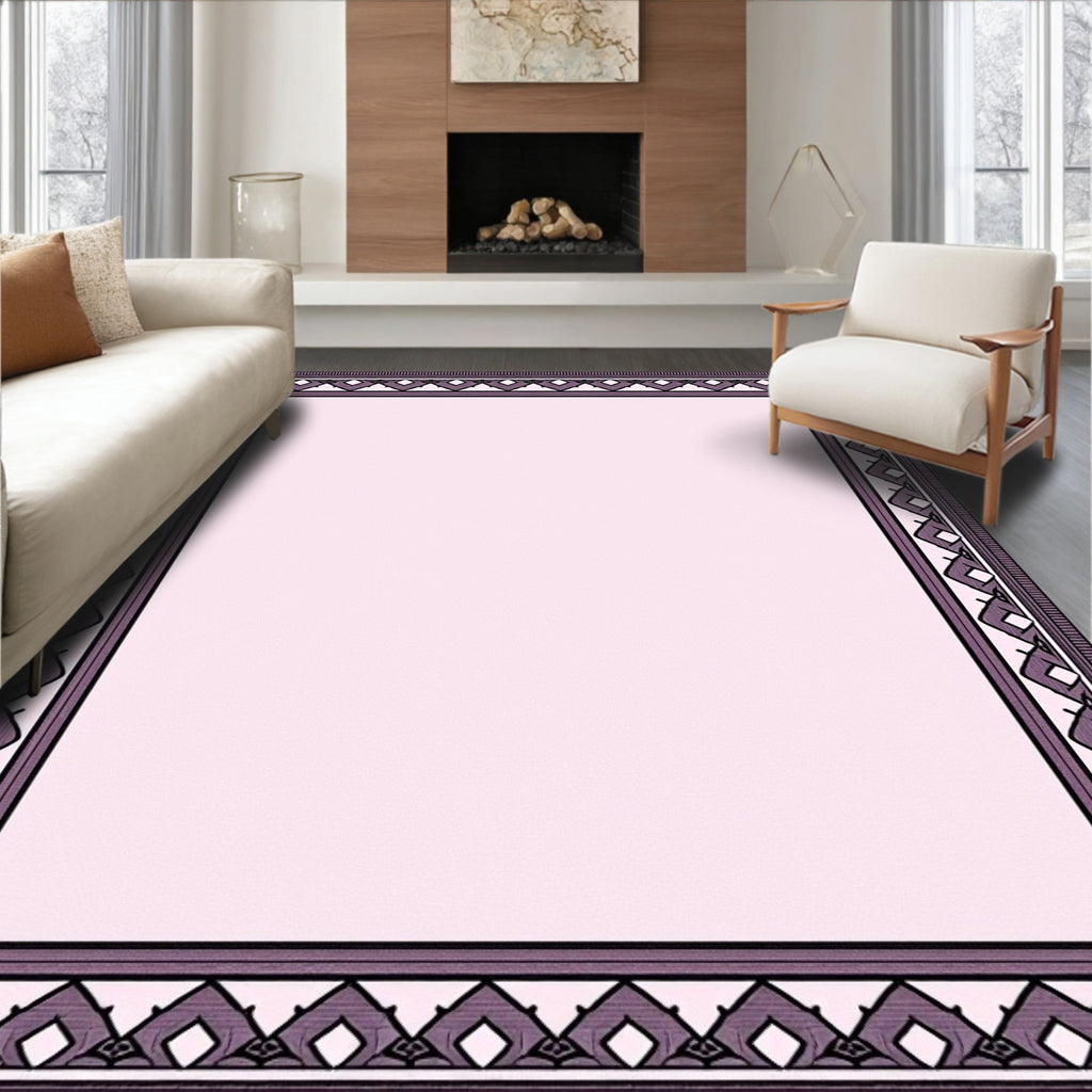 Lilac Diamond Geometric Border Rug