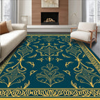 Gold Teal Victorian Scrollwork Rug