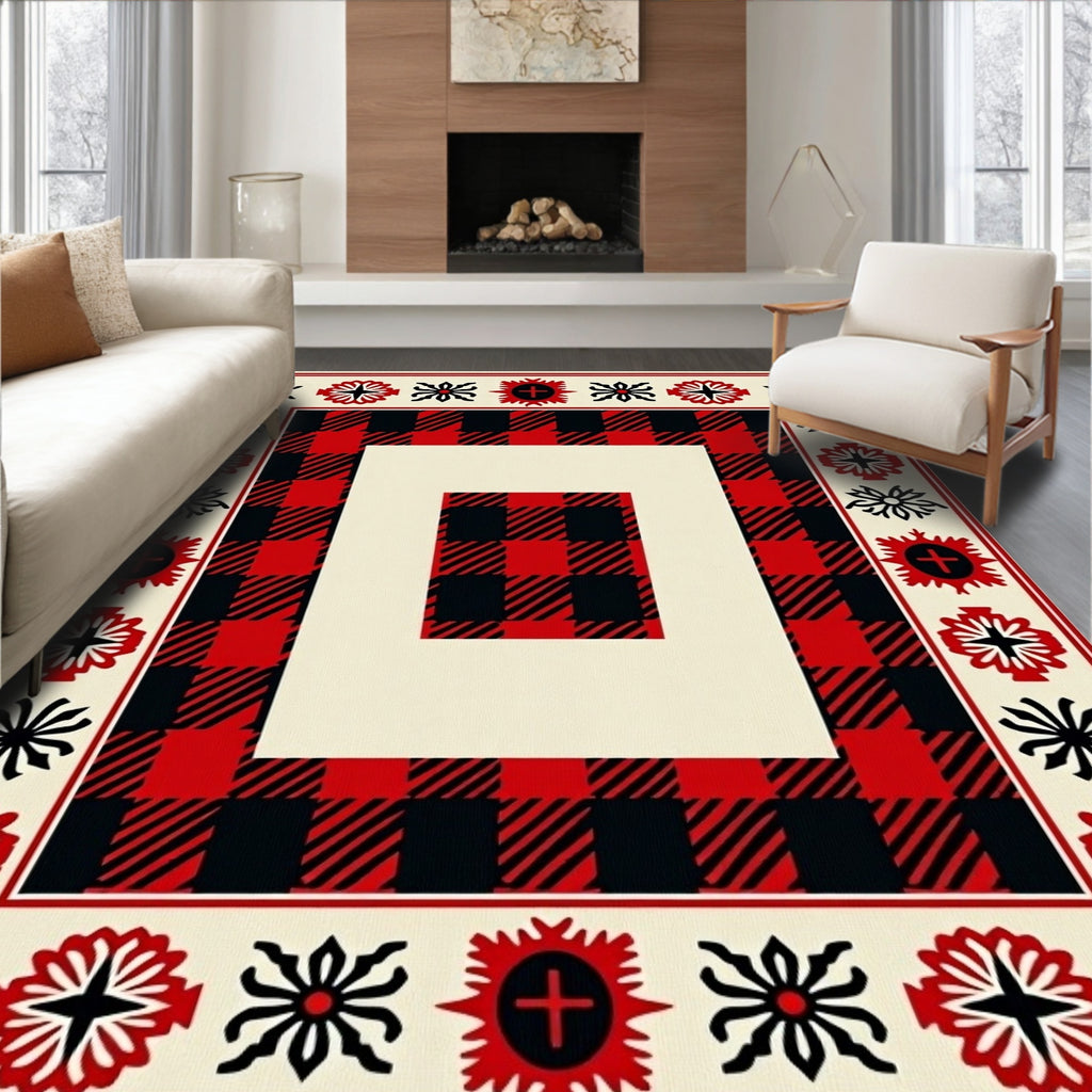 Buffalo Check Floral Border Rug