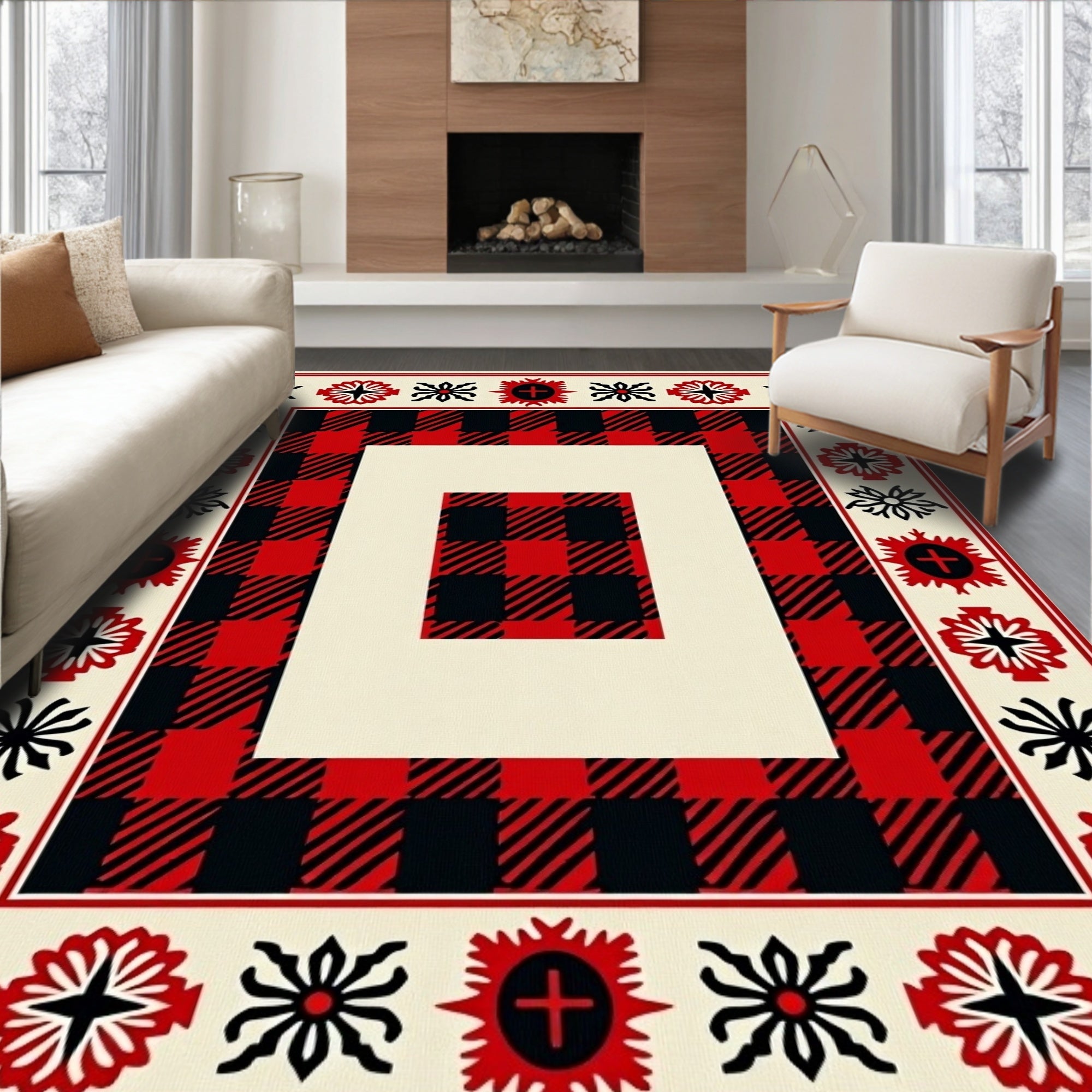 Buffalo Check Floral Border Rug