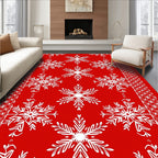 Crimson Snowflake Lattice Border Rug