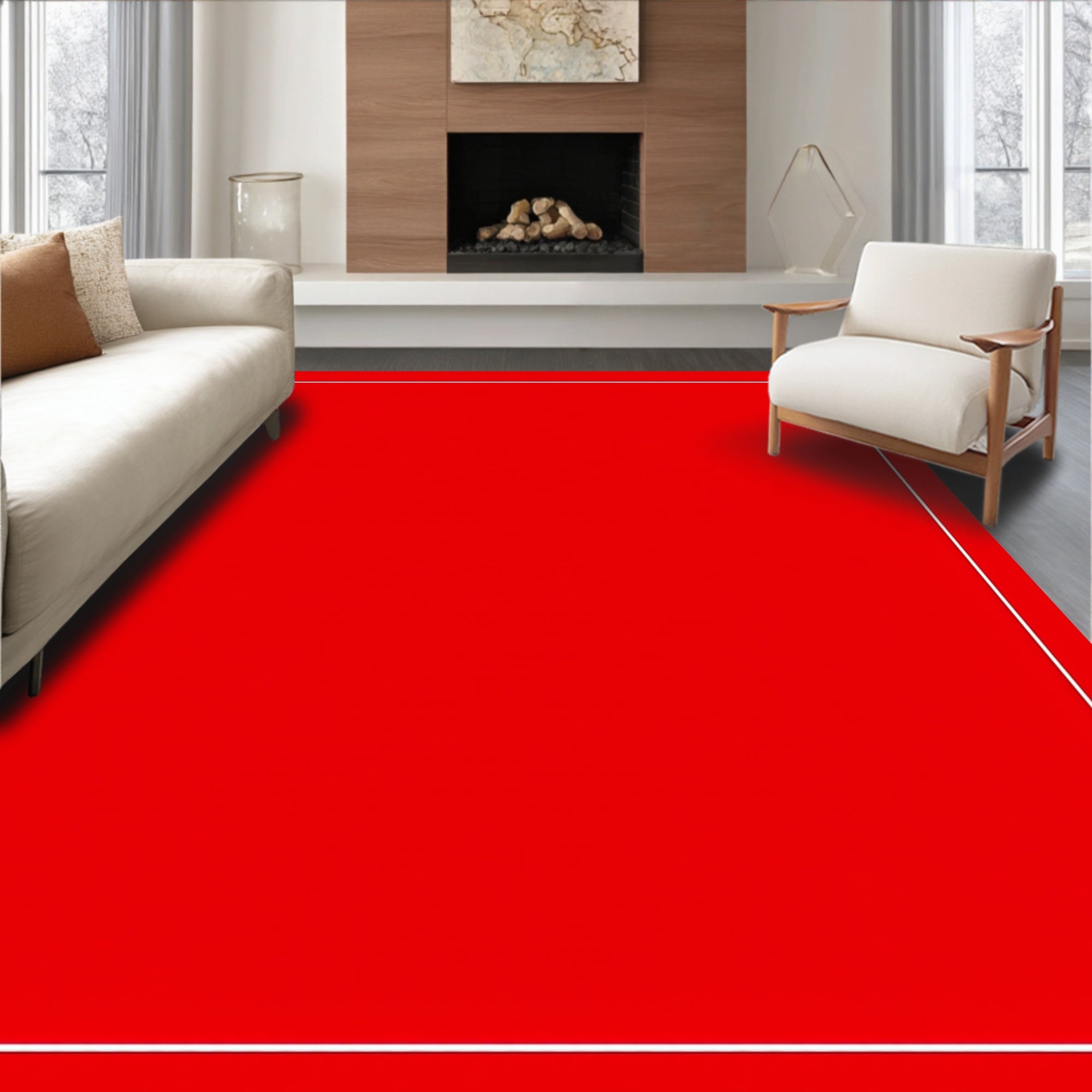 Vibrant Crimson Bordered Square Rug