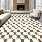 Brown White Geometric Interlocking Squares Rug