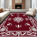 Crimson Floral Scrollwork Medallion Rug