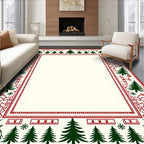 Red and Green Christmas Tree Border Rug