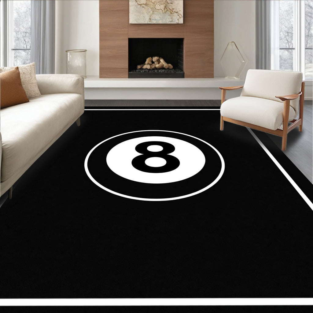 Black and White Eight Ball Graphic Rug