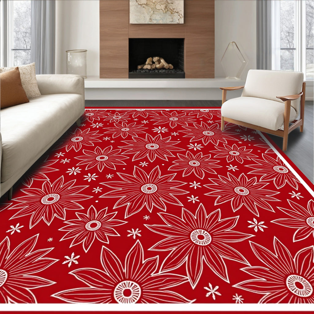 Bold Red Floral Bloom Collage Rug