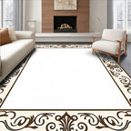 Cream and Brown Ornate Floral Border Rug