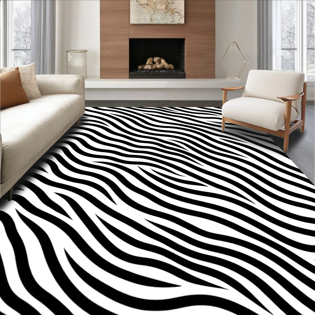 Graphic Black White Zebra Stripe Rug
