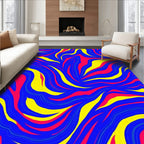 Vibrant Blue Crimson Yellow Waves Rug