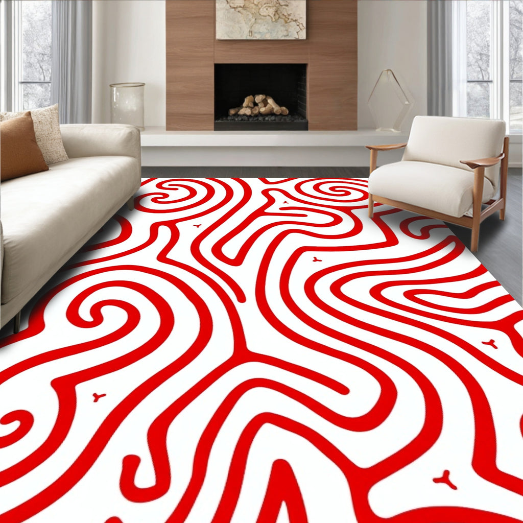 Bold Red Swirl Maze Tangle Rug