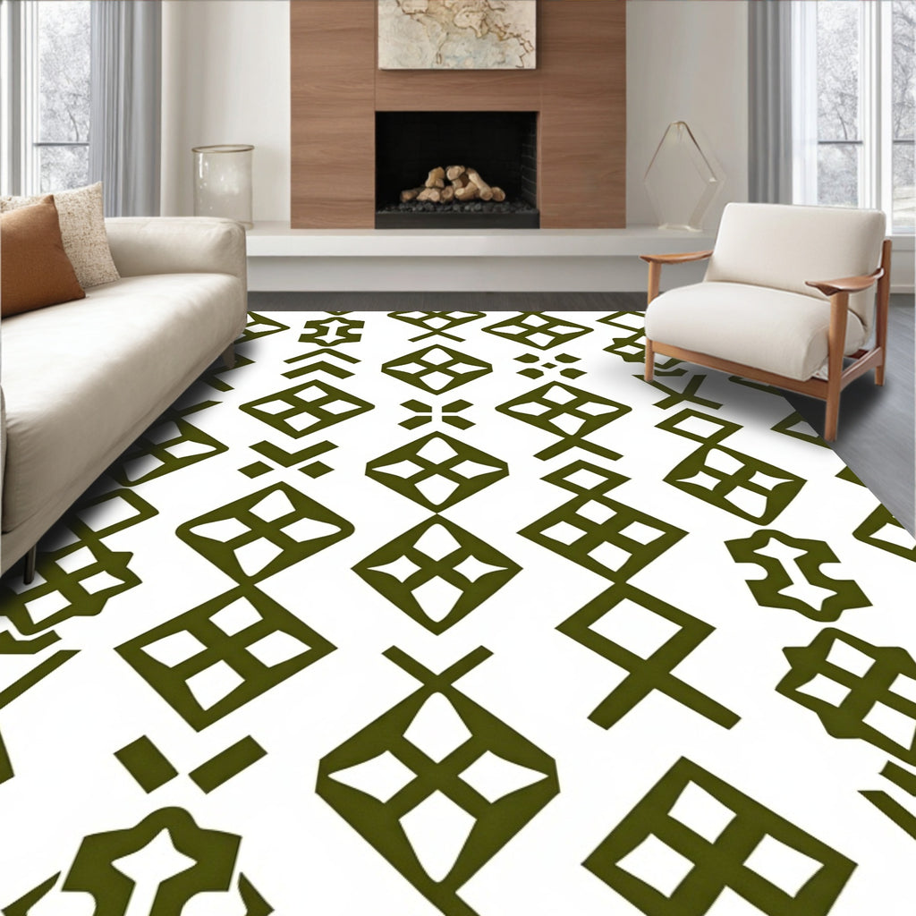 Olive Green Geometric Diamond Array Rug
