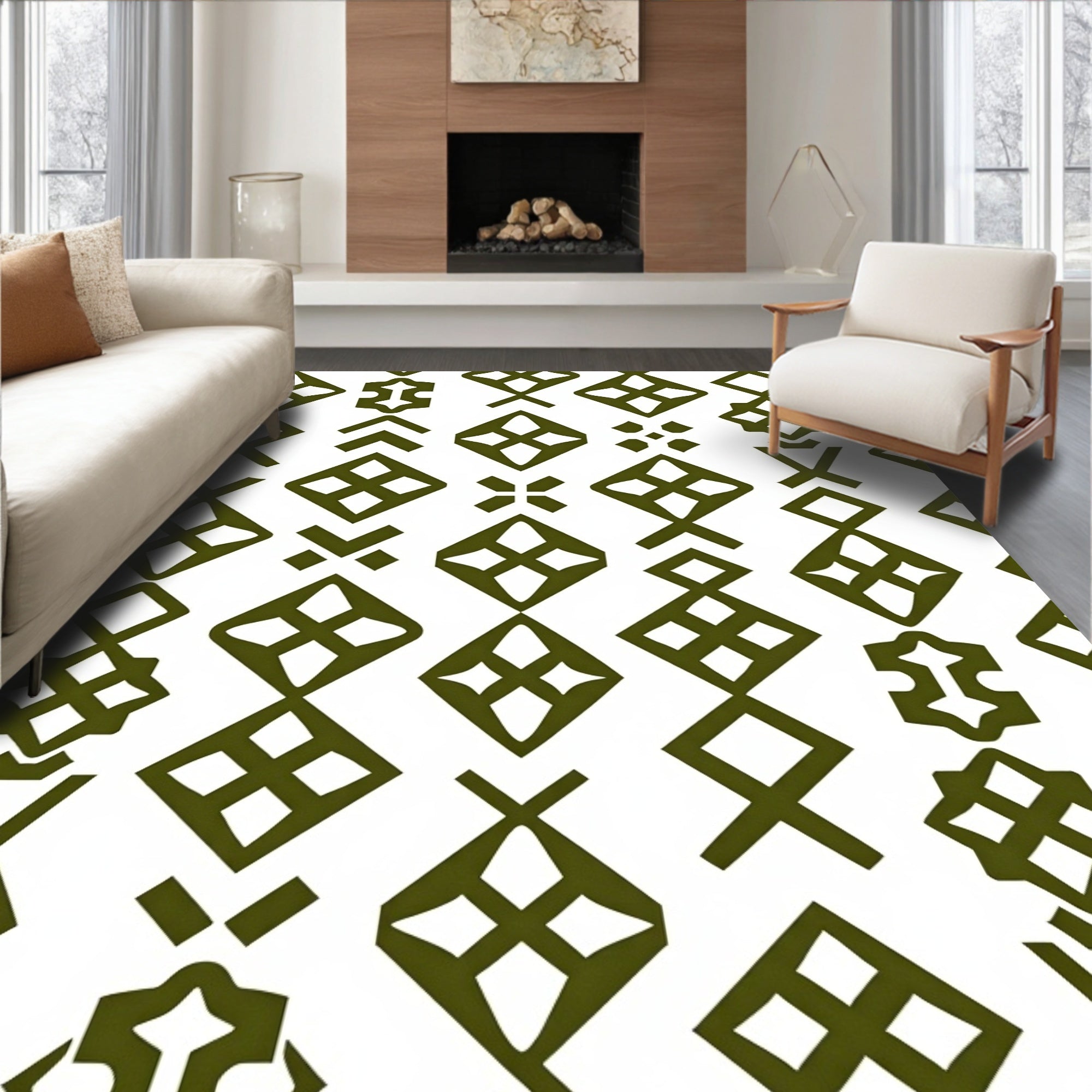 Olive Green Geometric Diamond Array Rug