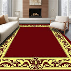 Ornate Gold Floral Border Red Rug