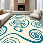 Teal Swirls on Cream Background Rug