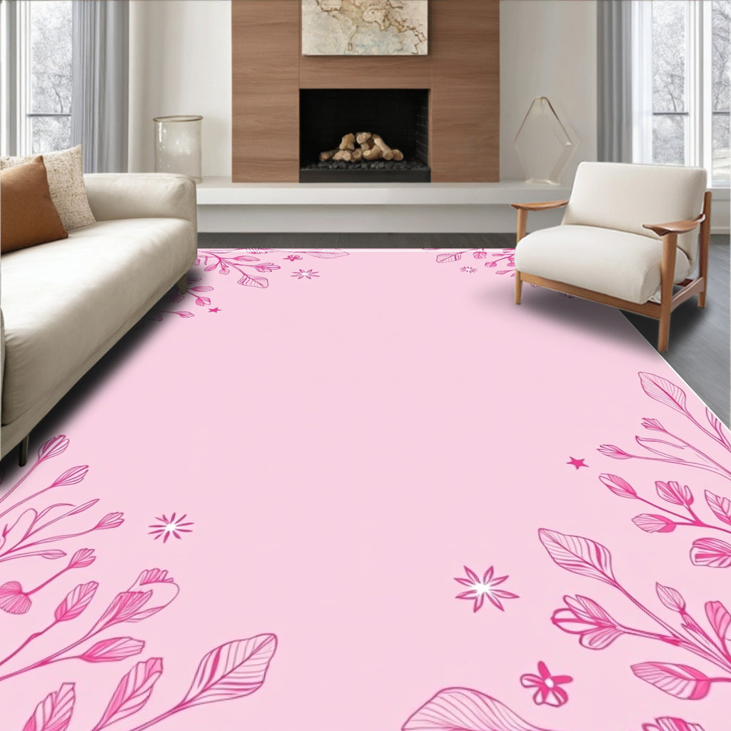 Pink Botanical Floral Vignette Rug