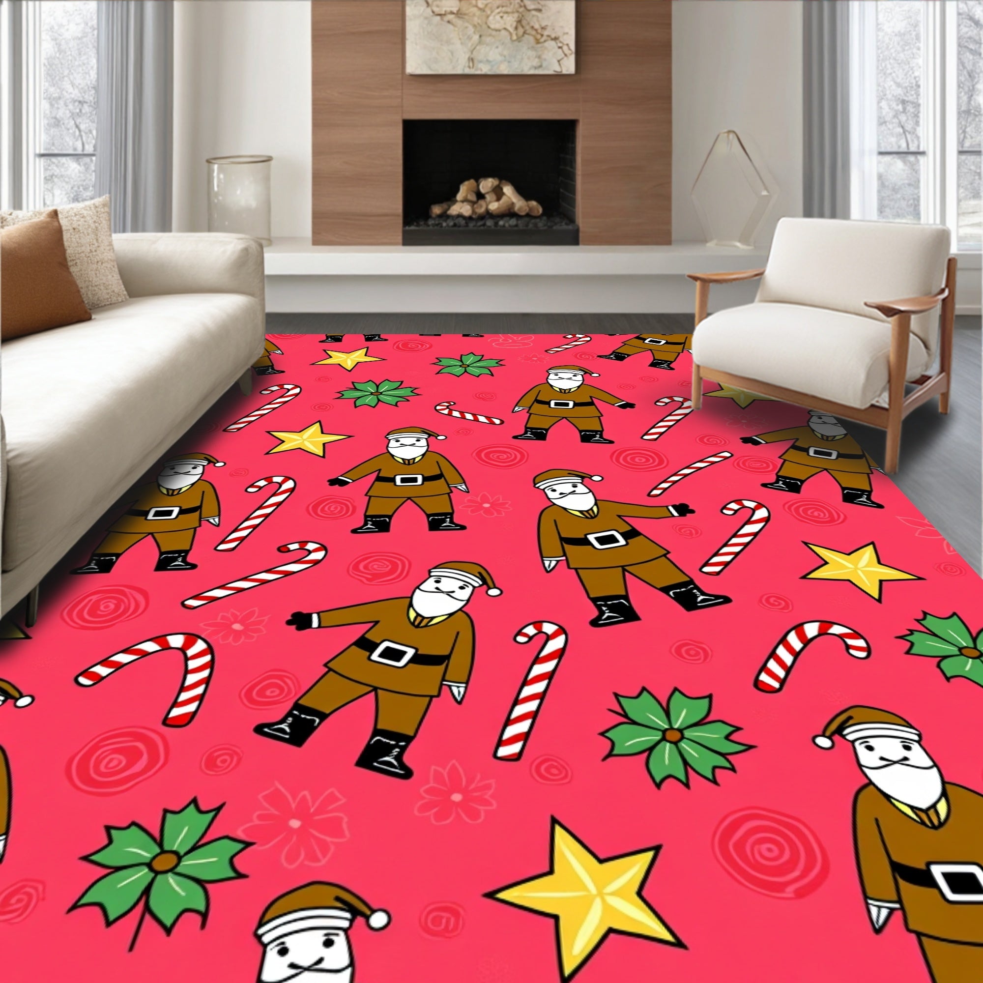 Festive Santa Candy Cane Starburst Collection Rug