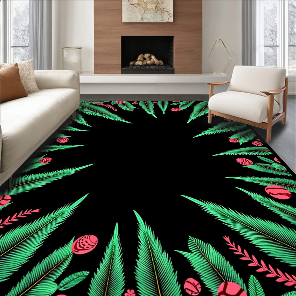 Emerald Tropical Leaf Orb Border Rug