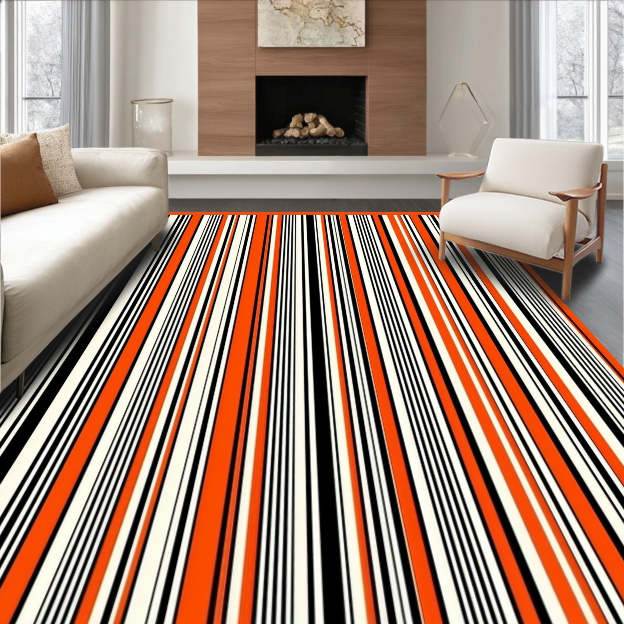Retro Orange Black Stripe Rug