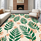 Cream Coral Green Fern Blossom Flourish Rug