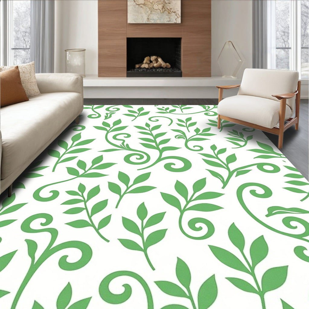 Verdant Green Leafy Swirl Rug