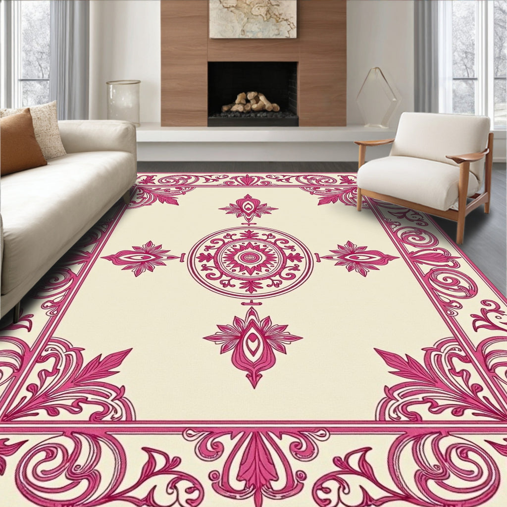 Crimson Ornate Floral Medallion Rug