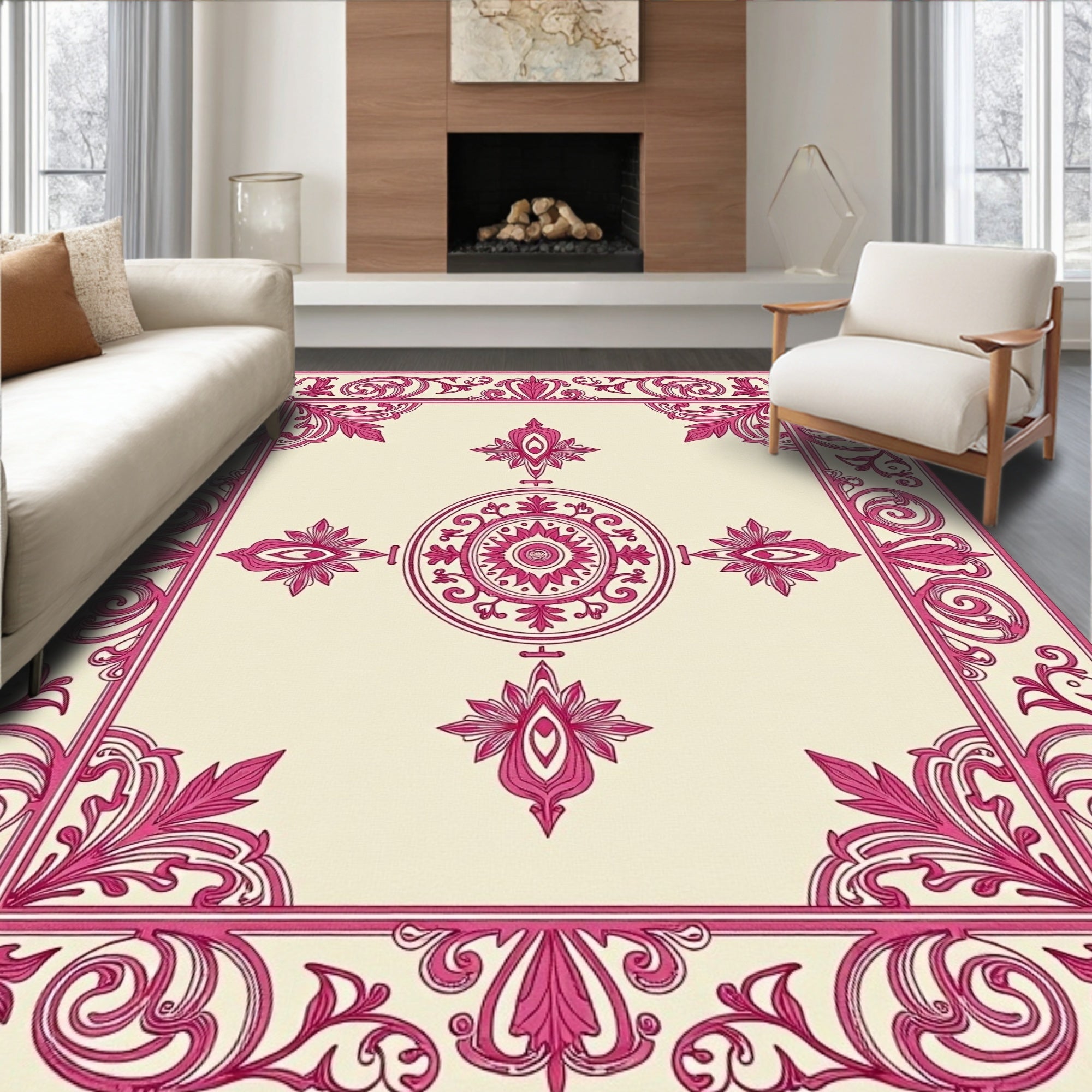 Crimson Ornate Floral Medallion Rug