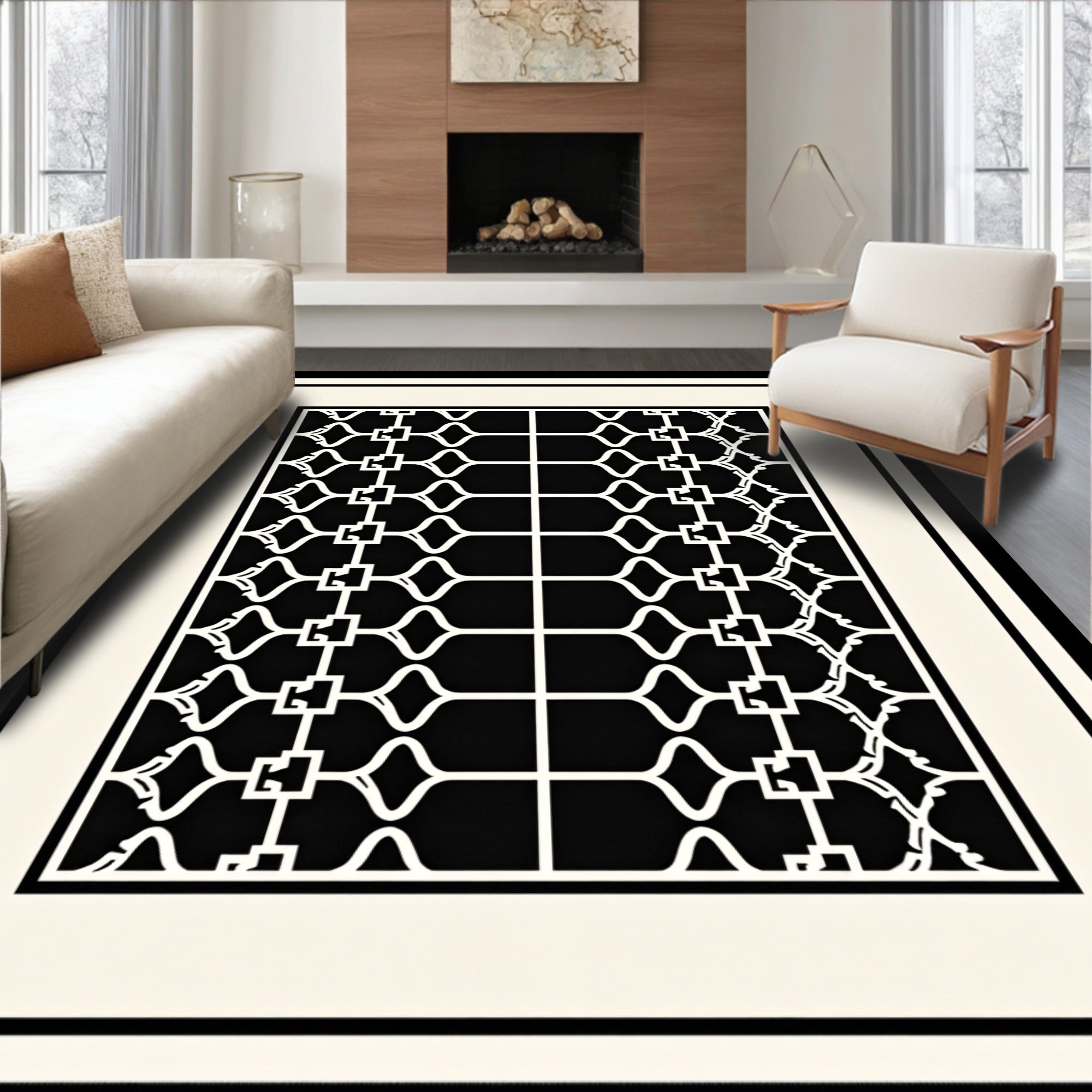 Black White Geometric Lattice Rug