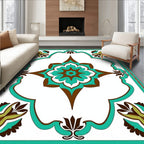 Turquoise Brown Floral Arabesque Frame Rug