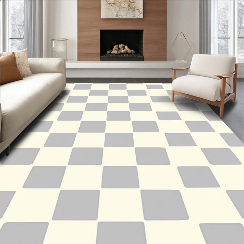 Modern Cream Gray Checkerboard Rug